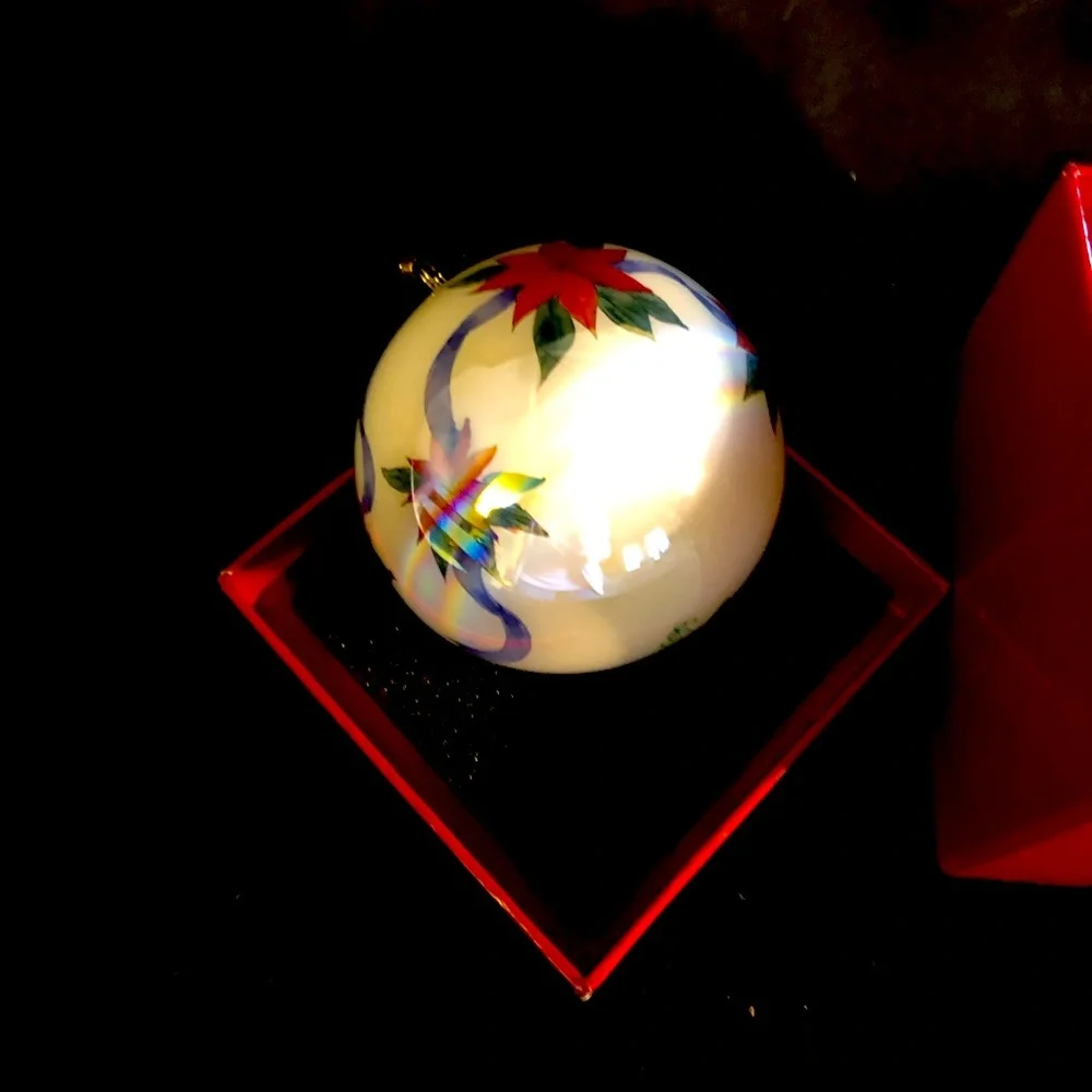 Glass Poinsettia Christmas Ornament 1999 JC Penny Co. with box